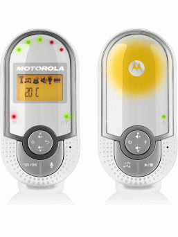 Motorola MBP16 Baby Monitor. The Motorola MBP16 Baby Monitor clearly displays room temperature, has a range of more than 300 meters and audibly alarms if the units are too far apart. The baby monitor does not interfere with other devices and is safe and cannot be intercepted.