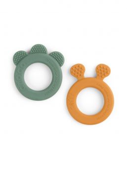 The Done By Deer Deer friends teether set made of 100% food grade silicone comes in fun shapes and colours.