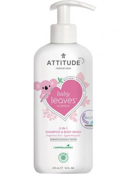 Very gentle, natural and odorless Attitude Baby leaves Shampoo & bodywash is designed for babies with sensitivity to odor and odor. It is perfect for a small child’s sensitive skin and scalp.