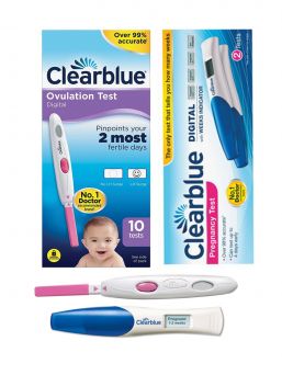 Clearblue Digital ovulation test and Clearblue Digital pregnancy test with Conception Indicator at the same package.