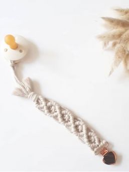Honorine & Jean Natural pacifier holder. A beautiful and luxurious pacifier ribbon for a baby, handmade in France.