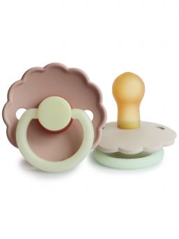 FRIGG Daisy 2-pack Baby´s pacifier, Blush night/Cream night The Danish FRIGG silicone pacifiers are anatomically shaped.