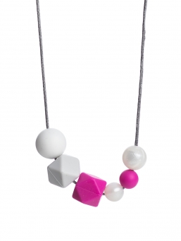 Nursing Necklace (pearl white-lightgray-fuchsia)