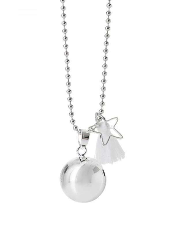 Beautiful handcrafted musical maternity chime for mum-to-be to wear as necklace, with the chime resting low on her belly. A soft sound is made when she walks or moves.
