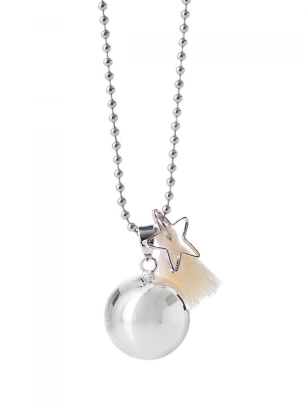 Beautiful handcrafted musical maternity chime for mum-to-be to wear as necklace, with the chime resting low on her belly. A soft sound is made when she walks or moves.
