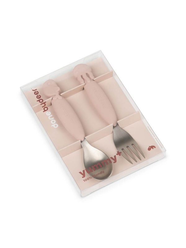 The cute Done By Deer Jelly fork and Wally spoon have soft anti-slip handles.