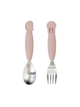 The cute Done By Deer Jelly fork and Wally spoon have soft anti-slip handles.