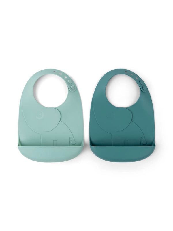 Practical Done By Deer waterproof silicone pocket bib with Peekaboo Elphee. The silicone bib is easy to wipe clean or wash in the dishwasher. 2-PACK