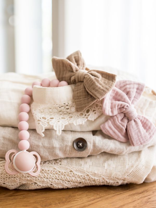 Bow headband Muslin collection, french rose