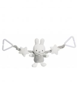 Teddykompaniet Miffy Pram Toy is designed to go across the hood of the pram to hang in front of baby.