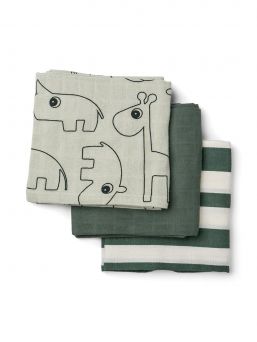 Done By Deer - Burp cloth 3-pack 70x70 - Deer friends Green