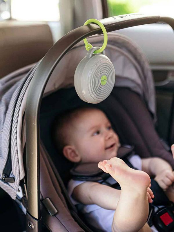 A white noise machine Hushh is a powerful tool in your infant sleep routine and helps baby fall asleep fast and minimizes sleep disruption from the outside world. Hushh creates a constant, soothing sound that helps lull your baby to sleep by mimicking the sound of the womb. Now you can take a familiar and comforting sleep sound with you wherever you go!