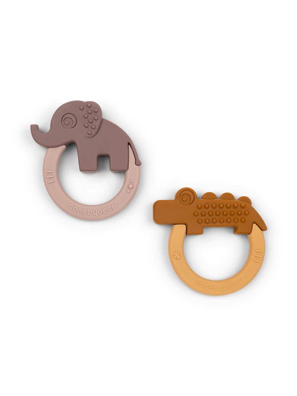 Set with two soft silicone teethers shaped as the Deer friends Croco and Elphee. The teethers are easy for little hands to hold and the different shapes and textures will help stimulate and soothe itchy gums.  