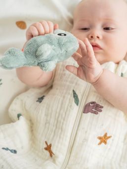 Done By Deer animal rattle is in the shape of a animal and makes a soft rattle sound when your child is moving the rattle.