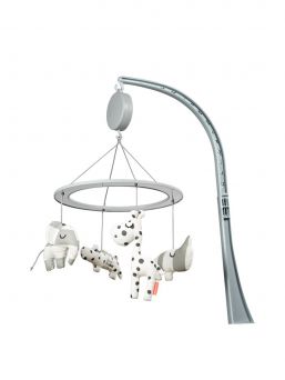 Musical mirror mobile, Sleepy, grey. Beautiful and light-colored Done By Deer mobile for baby´s crib. Mobile plays a soothing melody and is easy to attach to the baby's crib.