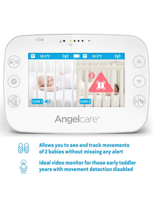 ANGELCARE Baby Movement Monitor AC327 Video. Angelcare Baby Movement Monitor monitors your child's sleep for you and alerts you immediately if your baby is not breathing for 20 seconds. In addition, the package includes a parent unit with night vision, two-way communication and a 4.3 