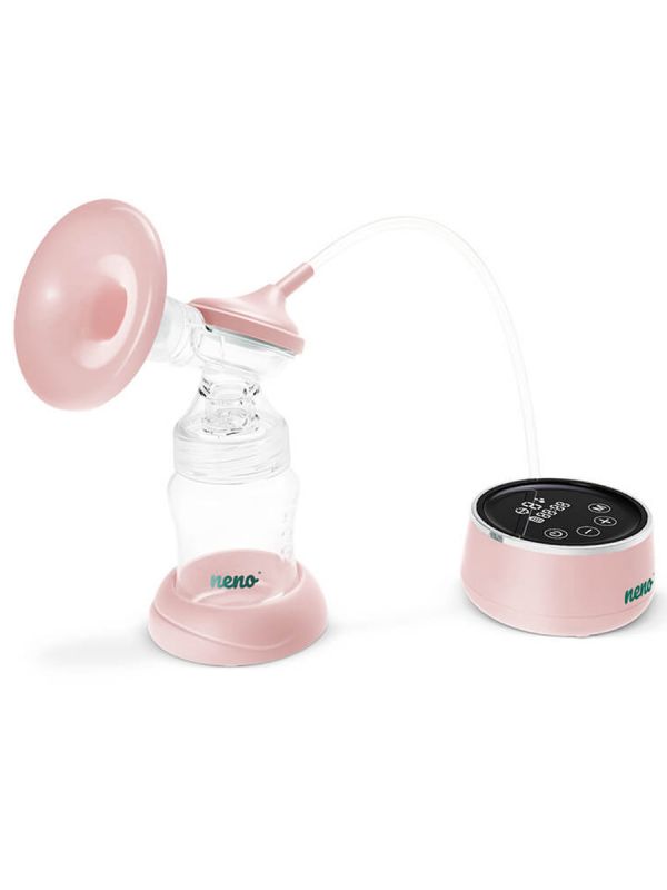 Lightweight and portable electric Neno Bella breast pump. The breast pump works with a rechargeable battery and is easy to take on a longer trip.