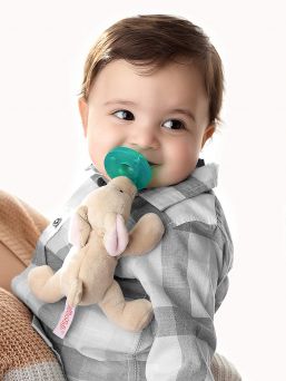 The WubbaNub Plush Toy Pacifier is designed to give your baby comfort with a soft, bean-filled animal friend that provides stimulation for little fingers.