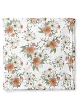 Mini Wander - baby swaddle 120 x120 - Spring Blossom, White. Mini Wander baby's cotton muslin. Beautiful print pattern.