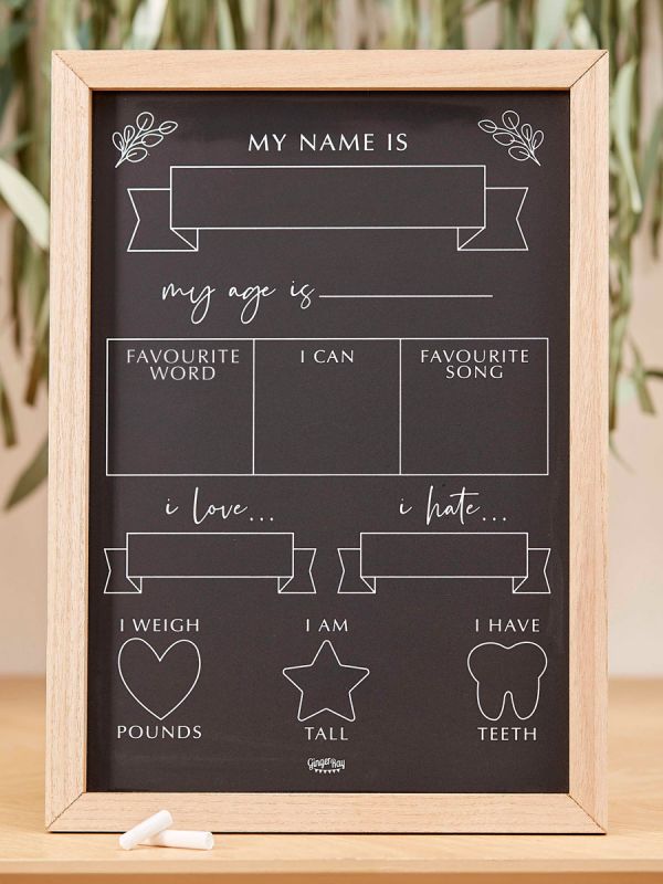 Ginger Ray Baby Milestone Chalkboard Sign. Keep track of your new arrivals development with this baby milestone tracker chalkboard.