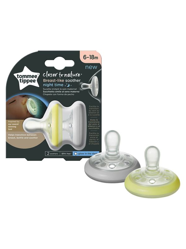 Tommee Tippee - Breast-like Night Time Soother 6-12mth, 2pack