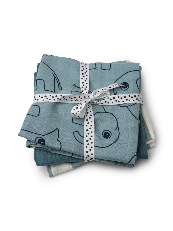 Done By Deer - Burp cloth 3-pack 70x70 - Deer friends Blue