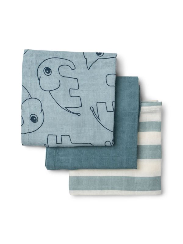 Done By Deer - Burp cloth 3-pack 70x70 - Deer friends Blue