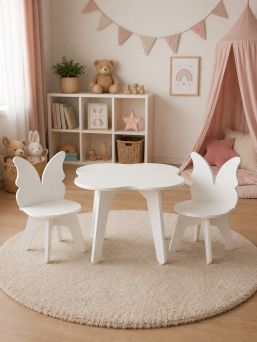 Butterfly children's table and 2 chairs - white children's table set