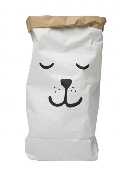 This gorgeous TellKiddo toy sack is made of recycled paper, white and brown. Durable and reusable many times over.