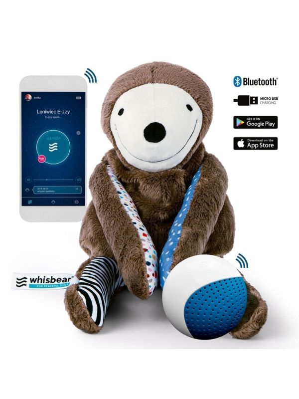 A super sweet and soft E-zzy sloth who helps the child to calm down for day and night sleep with noise function. The Sloth is not just any noise device, but also includes a child's sleep monitor that can be controlled by an application that can be downloaded to a smartphone. The perfect saver for everyday baby dreams! If your baby have little trouble falling asleep and waking up often, try E-zzy Sloth Magic!