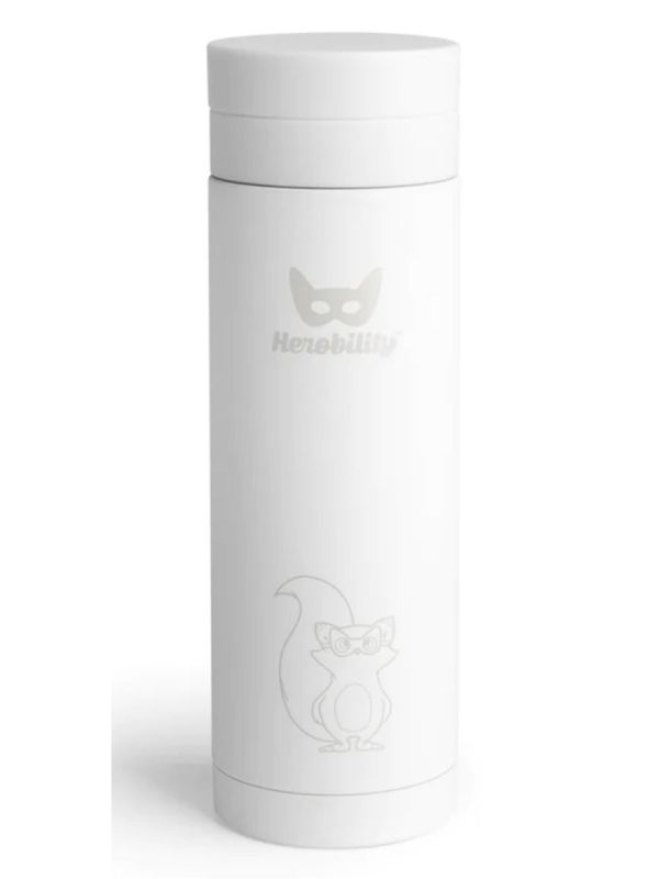 Herobility - thermos bottle 300ml, white. The Herobility thermos bottle keeps the drink cold or hot for up to 10 hours and has two different flow positions. What's nicer in the summer heat than ice-cold water and warm cocoa on winter trips.