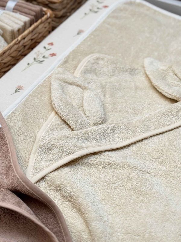 Towel with hood for baby, rabbit sandshell