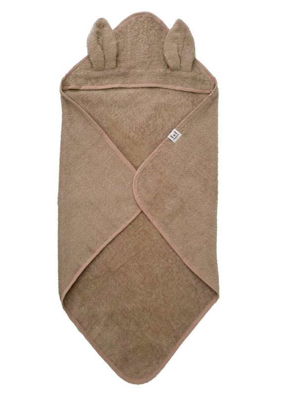 Towel with hood for baby, rabbit warm taupe