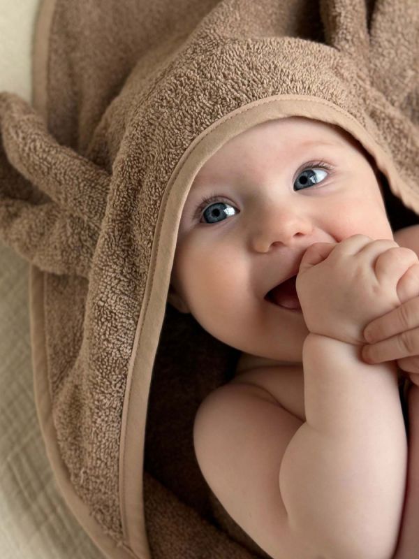 Towel with hood for baby, rabbit warm taupe