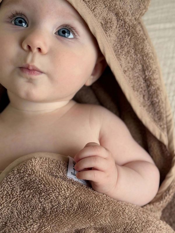 Towel with hood for baby, rabbit warm taupe