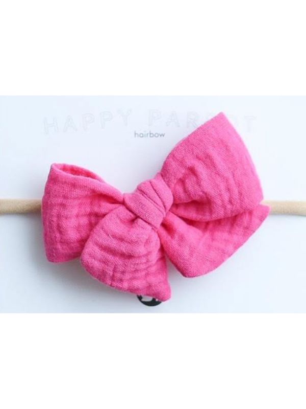 Happy Parrot Bow headband Muslin collection - Hot pink