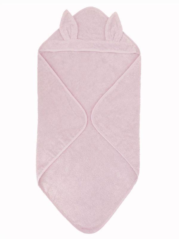 Towel with hood for baby, rabbit pink