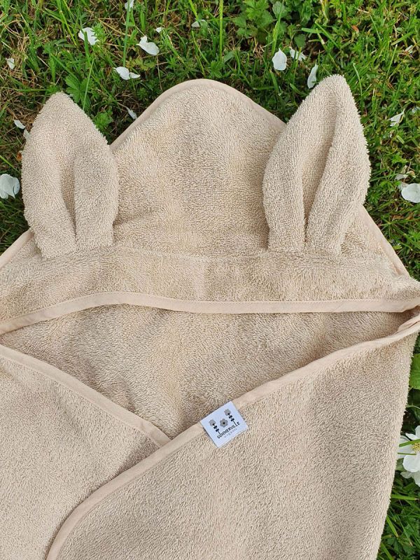 Towel with hood for baby, rabbit sand