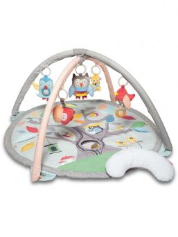 Our adorable Activity Gym features soft linen and patterned arches and includes a matching supportive Tummy Time pillow.  Five hanging toys attach to 13 easy-to-hang loops offering irresistible multi-sensory play for baby at every stage of development. A mirror and built-in sounds and textures on the mat add to the fun.