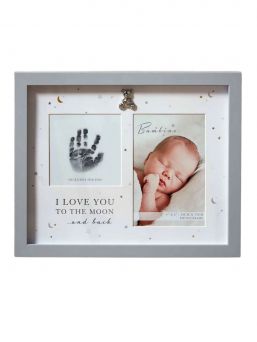 Hand and footprint frame My First with ink, grey