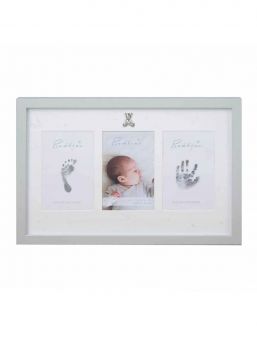 Hand and footprint frame My First with ink, grey