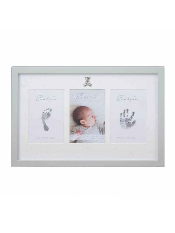 Hand and footprint frame My First with ink, grey