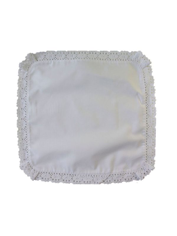 Linen christening cloth. The priest is supposed to use the cloth to dry the baby's head after the baptism.