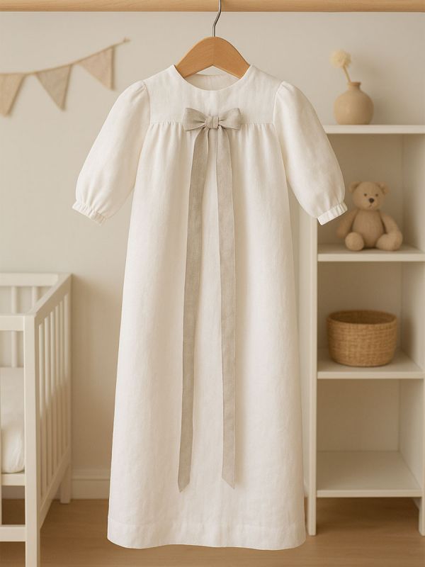 Linen christening dress – Timeless and handmade christening dress for baby