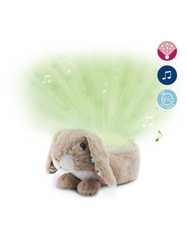 Zazu rabbit Ruby nightlight turns your child's room into a magical starry sky while playing soothing melodies.