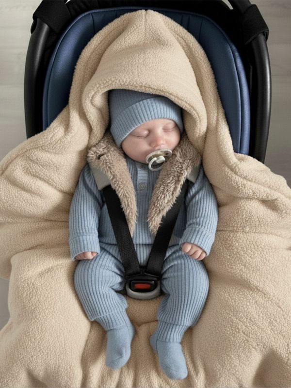 Warm boucle car seat blanket – beige