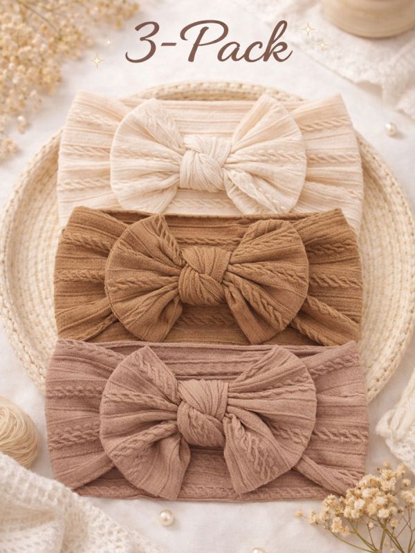 Wide bow headband for baby 3-pack, natural