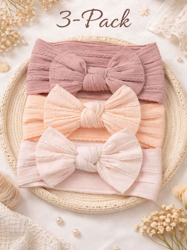 Wide bow headband for baby 3-pack, peach blush