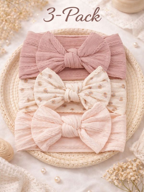 Wide bow headband for baby 3-pack, roses