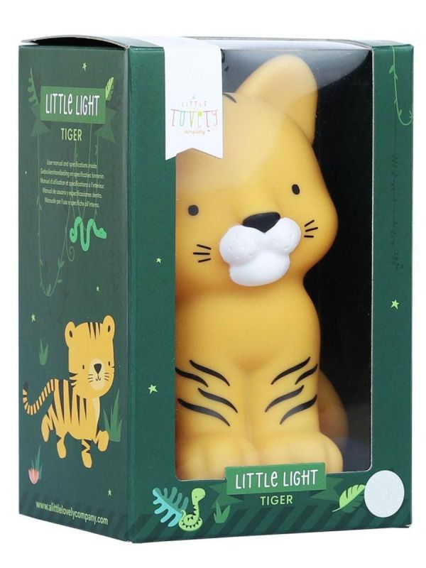 A LITTLE LOVELY COMPANY  This little tiger is oh so lovely and is right at home on your little one’s nightstand. The light glows softly and helps your little one fall asleep.